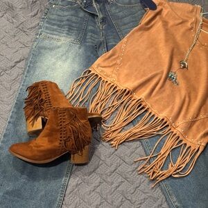 Brown Fringe Ankle Boots